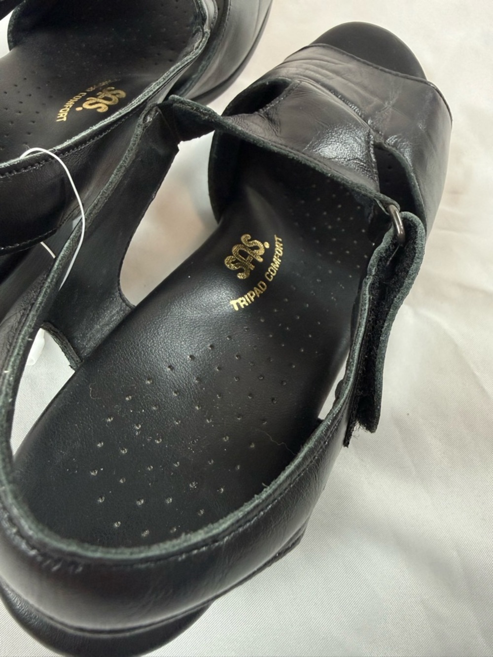 SAS Black Leather Comfort Sandals Slingback Adjustable Women Size 9 - Picture 6 of 11